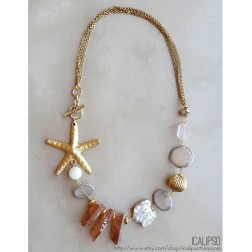 Boho rose quartz necklace with starfish